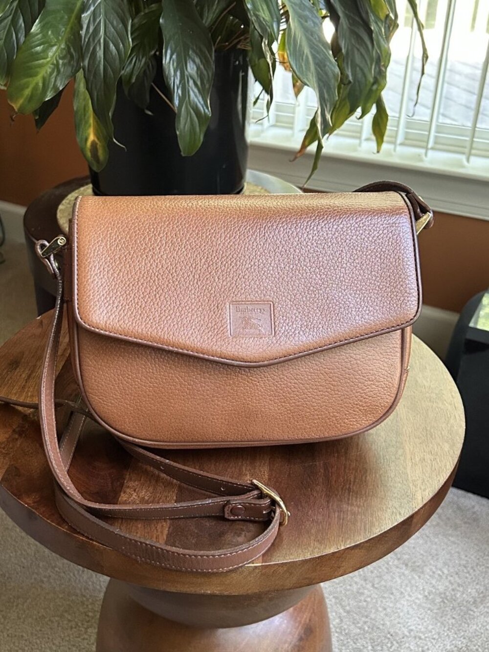 BURBERRY Calfskin Flap Bag, British Tan, Brown
